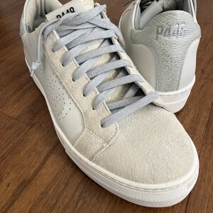 P448 John White Leather Sneakers Cream Silver Lace Womens 41 EU/ 10.5 US Shoes